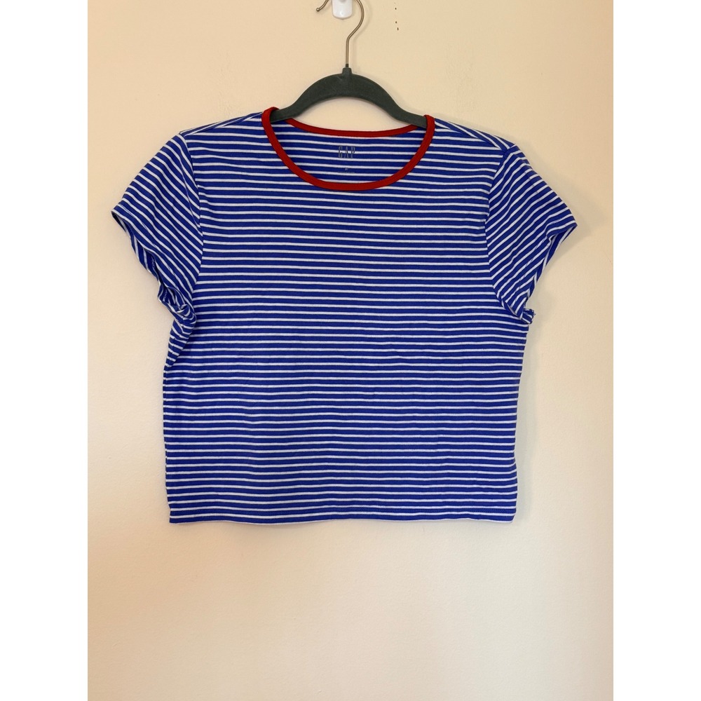Gap Womens Blue White Striped Crop Top Red Ringer Neck Short Sleeve Size M